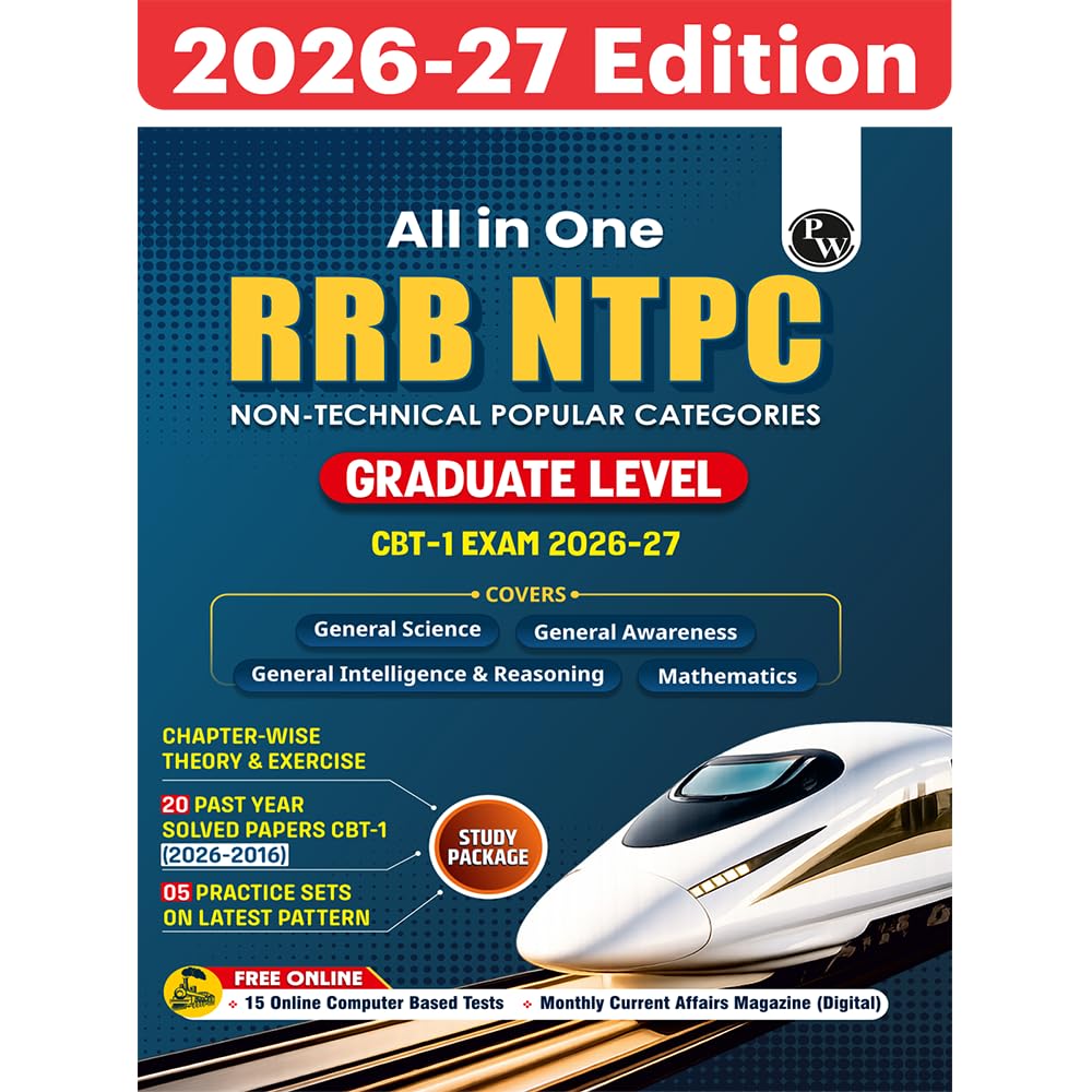 rrb ntpc PW All in One RRB NTPC Book 2026 Graduate Level CBT 1 Exam | 20 Solved PYQs | Chapterwise Theory, Short Tricks and Exercises | 10 Practice Sets | English Edition - Image 1
